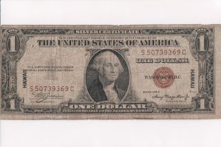 Series Of 1935 A $1 Hawaii Silver Certificate Red Seal Circulated photo