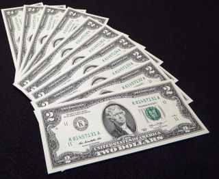 10 Consecutive Uncirculated 2013 Dallas $2 Two Dollar Bills photo