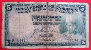 1926 Albania Banknote 5 Franka Ari photo