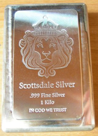 1 Kilo.  999 Silver Bar Scottsdale 32.  26 Troy Oz. photo