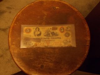 Central Bank Of Virginia Five Dollar Bill 1860 photo