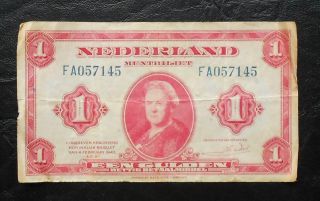 Netherlands 1 Gulden 1943 Nederland Muntbiljet Een Gulden photo