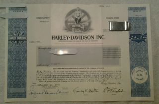 Harley Davidson Sept 1994 Common Stock Certificate - Collectors Item photo