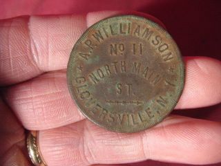 Antique 50 Cent Check Trade Token A.  P Williamson 11 N Main St Gloversville Ny photo