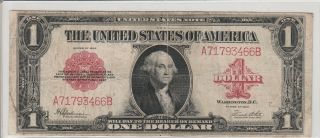1923 $1 United States Note - - Red Seal,  Legal Tender,  Large Size Note,  Circulated photo