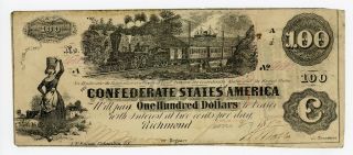 1862 T - 39 $100 The Confederate States Of America Note - Civil War Era W/ Train photo