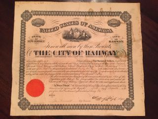 Rare 1876 Civil War/reconstruction Era City Bond - Jersey - $1000 - Signed photo