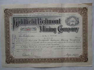 Goldfield Belmont Mining Company 1904 Delaware Corporation Mines In Nevada photo