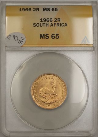 1966 South Africa 2 Rand Gold Coin Anacs Ms - 65 B photo