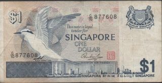 Singapore $1 Nd.  1970 ' S P 9 Prefix G/10 Circulated Banknote photo