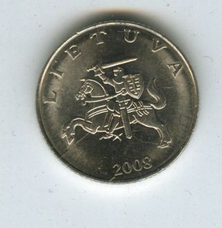 Lithuania 2008 Uncirculated 1 Litas Coin photo
