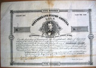 Confederate States Of America Loan Richmond Virginia 1863 Civil War Usa,  12 Cp. photo