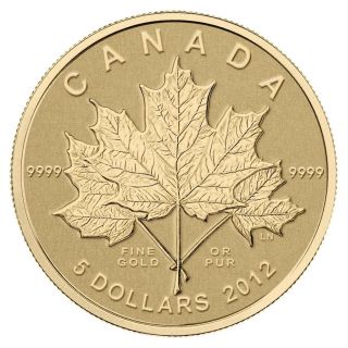 Canada 2012 Gold ' Maple Leaf Forever ' 1/10oz $5 Pure Gold Coin.  9999 Fine photo