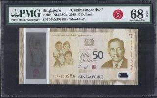 Singapore Commemorative $50 Polymer Banknote 50ax258984 Pmg 68 Gem Unc photo