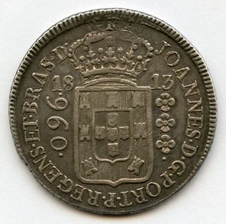 Brazil 1813 - R 960 Reis Overstruck On Spanish Colonial 8 Reals Toned Xf. photo
