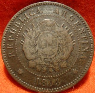 Argentina 1 Centavos 1893 Coin Km 32 Copper Scarce Coin photo