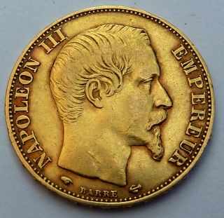 France 20 Gold Francs 1858 A 6.  45 Gr.  0.  1867 Oz.  0.  900 Gold photo