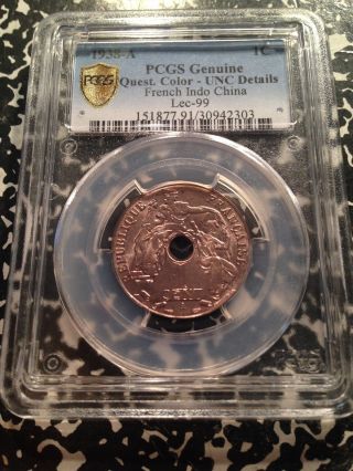 1938 - A French Indo China 1 Cent Pcgs Unc Details G705 photo