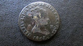 1842 Spain 8 Maravedis Coin Isabel Ii photo