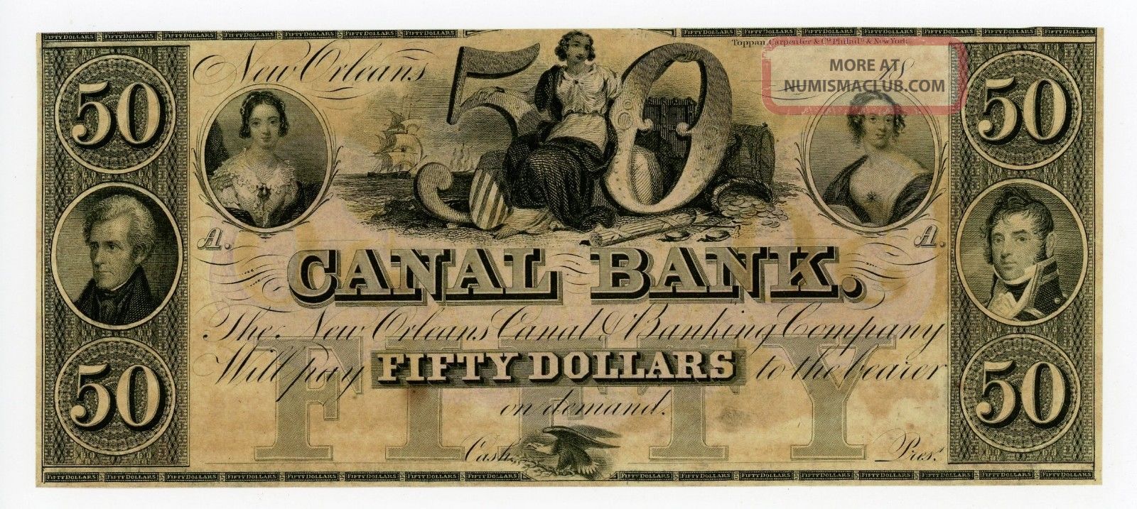 1800 ' S $50 The Canal Bank - Orleans, Louisiana Note Cu