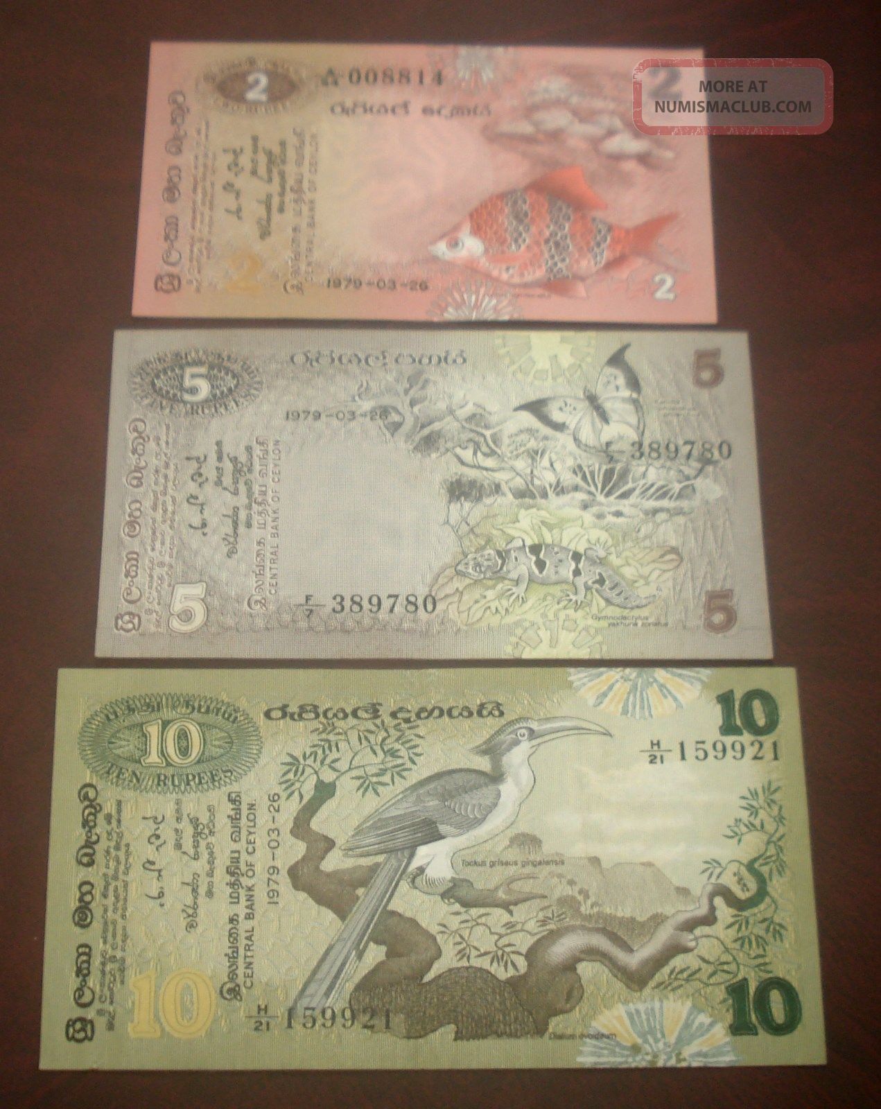 Ceylon/ Sri Lanka 2 5 10 Rupees 1979 Fauna & Flora (aunc & Xf, ) Asia photo