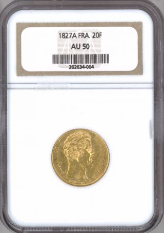 France 1827 - A 20 Francs Gold.  1867 Oz.  Agw Ngc Au - 50 Charles X photo
