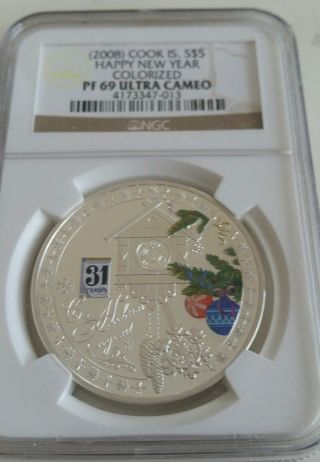 Very Rare Cook Isl 2008 Happy Year Proof Silver $5 Ngc Pf69 Russia Version photo