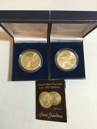 $20 1933 Saint Gaudens 24k Gold Coin Clad Tribute Proof W/ & Box photo