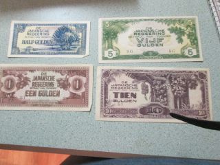 Foreign Currency Netherlands 4 Bills 1/2,  Vijf,  Een,  Tien Gulden Wwii Era photo