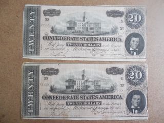 2 - 1864 Confederate States America $20 Twenty Dollar Bill Civil War Currency photo