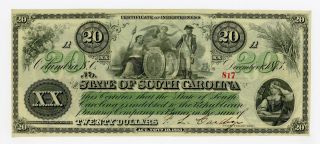 1873 $20 The State Of South Carolina Note Au/unc photo