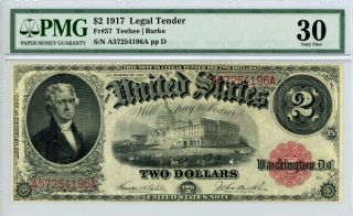1917 Fr.  57 $2 United States Legal Tender Note - Pmg Very Fine 30 photo