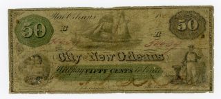 1862 50c The City Of Orleans,  Louisiana Note - Civil War Era W/ Ship photo
