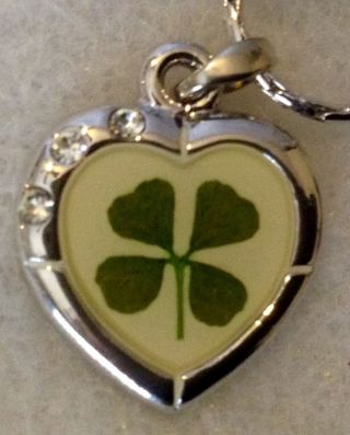 Four Leaf Clover Heart Necklace Four Leaf Clover Pendant Good Luck Charm photo