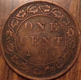 1894 Canada Large Cent Very Good Key Date Penny Not Bad Loook photo