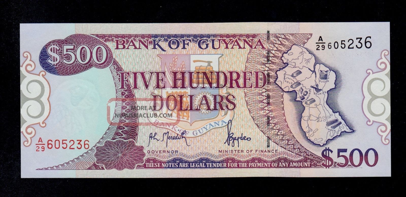 thumbnail image 2 of Guyana 5 X 20 Dollars Banknotes 1996 P-30 UNC – Wholesale Lot, Prefixes & Signatures Vary 2 of 6