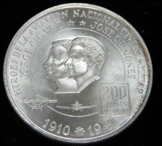 1975 Peru 200 Soles Silver Crown Coin Aviation Heroes.  800 Fine Silver Lvc photo