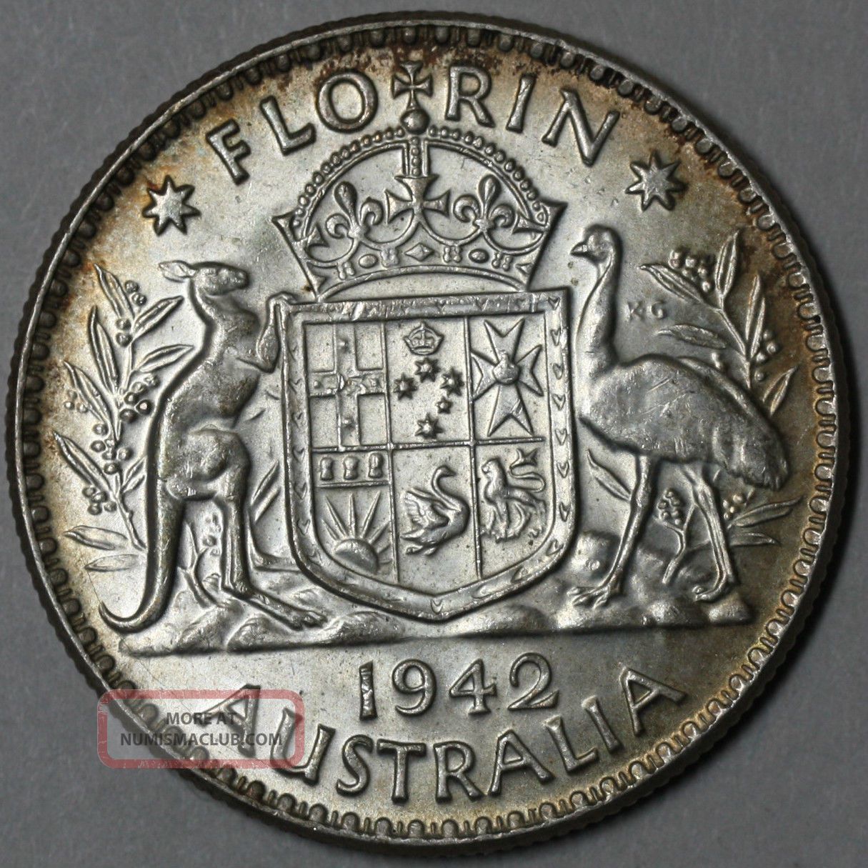1942 - M Bu Australia Sterling Silver Florin (wwii Melbourne Coin) Pre-Decimal photo