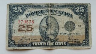 1923 Dominion Of Canada Shinplaster 25 Twenty - Five Cent Note, photo