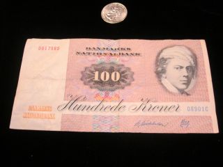 Denmark 100 Kroner P51 1986 Butterfly Unc Currency Money Bill Bank Note photo