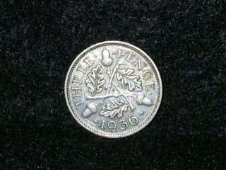 Xf 1936 Great Britain Three Pence Silver Coin photo