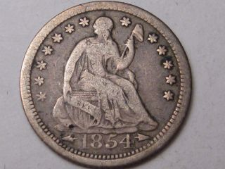 1854 Silver Us Seated Liberty Half Dime.  (with Arrows).  14 photo