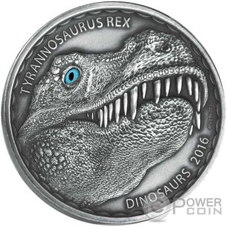 Tyrannosaurus Rex Dinosaurs 1 Oz Silver Coin 1000 Francs Burkina Faso 2016 photo