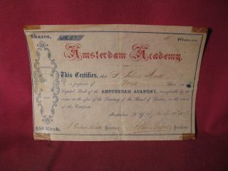 Rare 1869 Stock Certificate Amsterdam Academy Amsterdam York photo