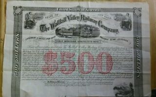 Rare 1868 $500 Wallkill Valle Railway Company First Mortgage Sinking Fund Bond. photo