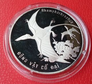 1993 Vietnam,  100 Dong,  Dinosaur,  Rhamphorhynchus,  Silver,  Km 42,  Scarce photo