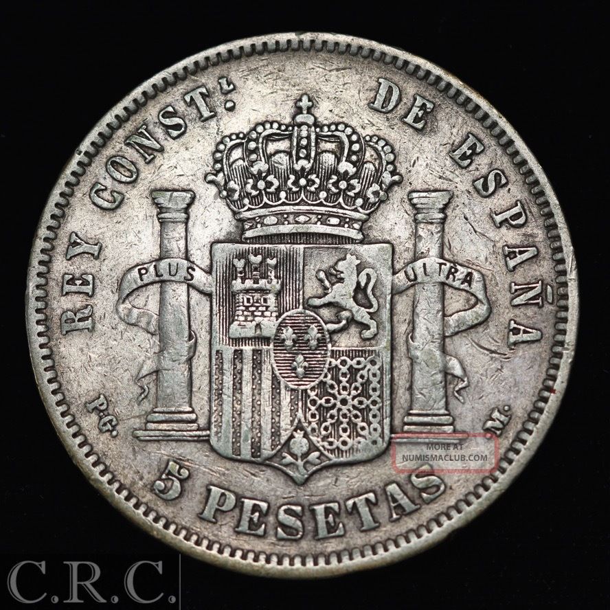 Spain 5 Pesetas 1891 Silver Crown Very Fine