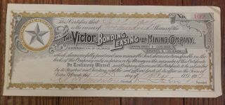 100 Shares - The Victor Bonding,  Leasing And Mining Company,  Stock No.  109 photo