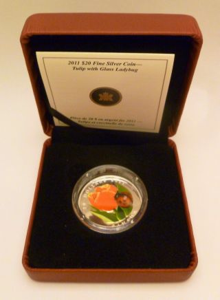 2011 Canadian $20 Fine Silver Tulip With Ladybug Venetian Glass Coin - Rare photo
