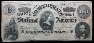 1864 $100 Dollar Confederate Bill Note Paper Currency Civil War Money photo
